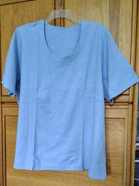 c.s.t. SPORT LIGHT BLUE-GREY SCOOP NECK SHORT SLEEVE T SHIRT IN PLUS SIZE 3X